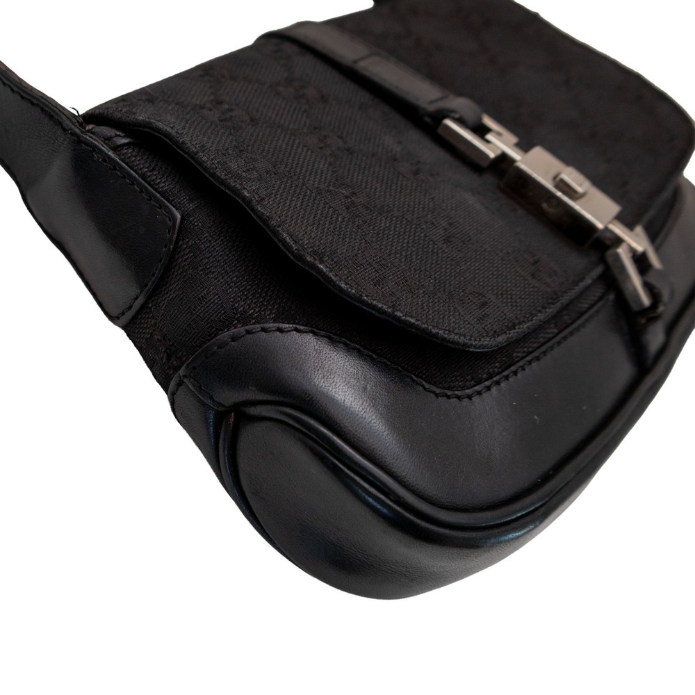 Vntg GUCCI Black GG Canvas/Leather Small Flap Jackie O Hobo Bag Canvas & Leather - Picture 5 of 16
